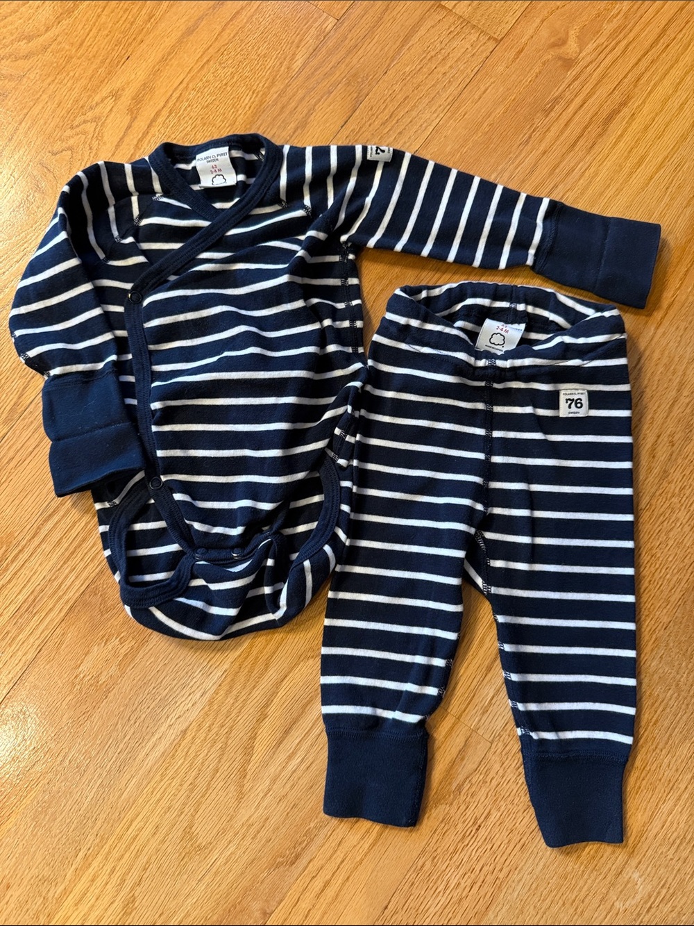Polarn O. Pyret marching Set Navy Blue Stripes Size 2-4 Months